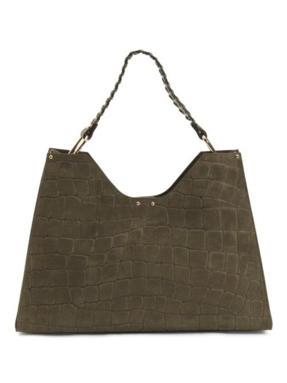CHEVAL Made In Italy Suede Crocodile Tote With Woven Handle